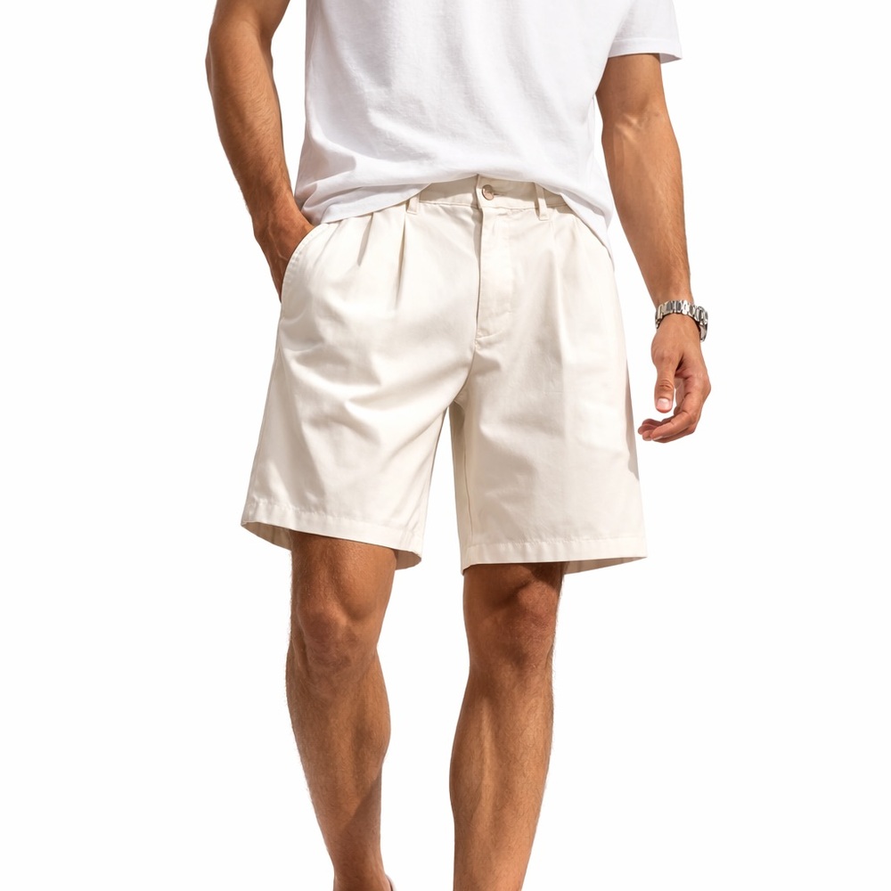 Alan Flusser Golf Shorts 34W Beige‎ Polyester Pleated Front Performance Casual